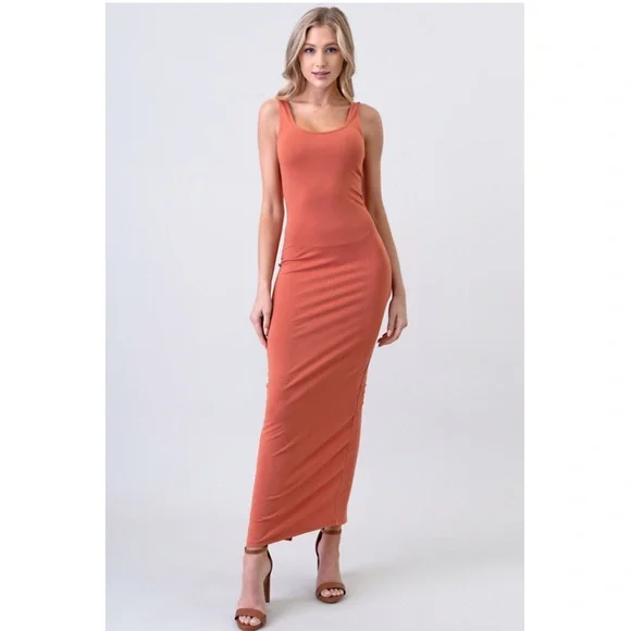 Solid Sleeveless Long Maxi Dress NEW pink peach - Picture 2 of 6